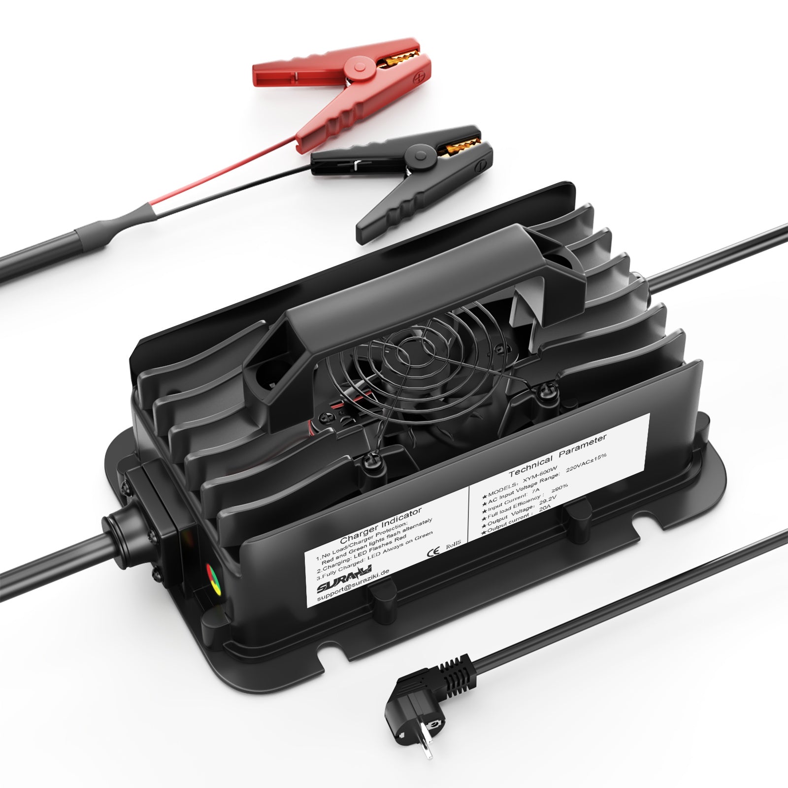 Suraziki 24-V-LiFePO4-Batterieladegerät, 29,2 V, 20 A, wasserdichtes Lithium-Ladegerät mit 0-V-BMS-Aktivierung