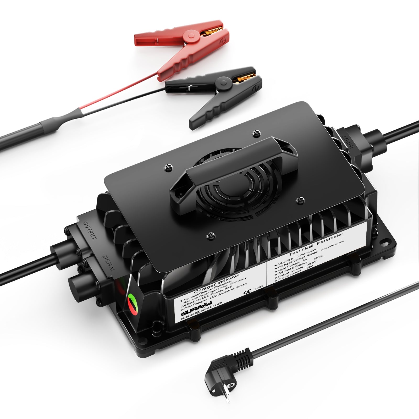 Suraziki 36V(38.4V 12S) LiFePO4-Batterieladegerät, 43,8 V 25 A wasserdichtes Lithium-Ladegerät, 0 V BMS-Aktivierung, für Golfwagen, Trolling-Motor