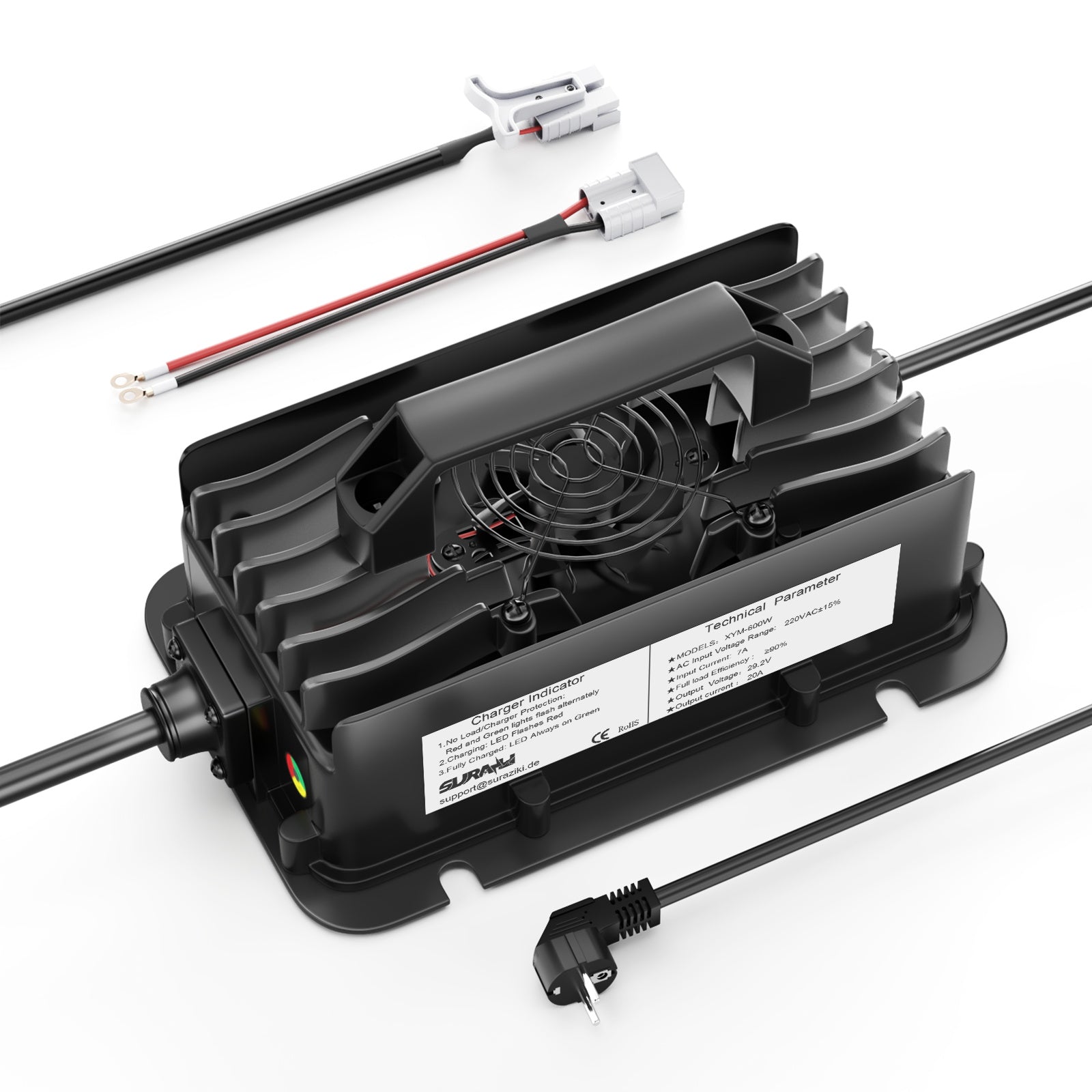 Suraziki 24-V-LiFePO4-Batterieladegerät, 29,2 V, 20 A, wasserdichtes Lithium-Ladegerät mit 0-V-BMS-Aktivierung