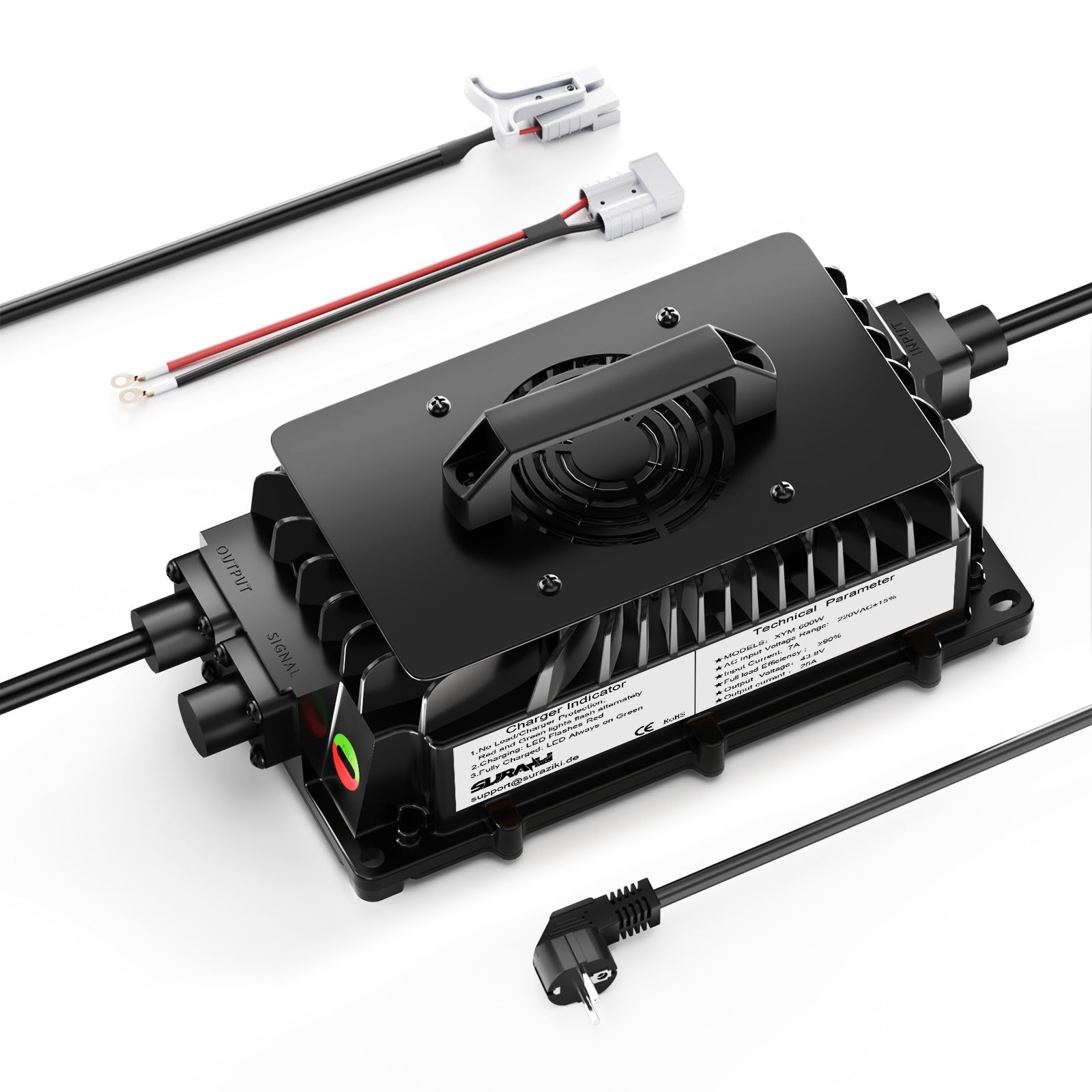 Suraziki 36V(38.4V 12S) LiFePO4-Batterieladegerät, 43,8 V 25 A wasserdichtes Lithium-Ladegerät, 0 V BMS-Aktivierung, für Golfwagen, Trolling-Motor