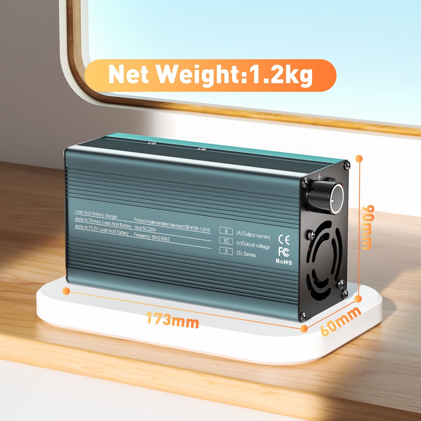 Suraziki 60 V 1–8 A Strom einstellbares Batterieladegerät, funktioniert mit allen Blei-Säure-Batterien (geflutet, versiegelt, AGM, Gel), LCD-Display, Kühlventilatoren, Gehäuse aus Aluminiumlegierung