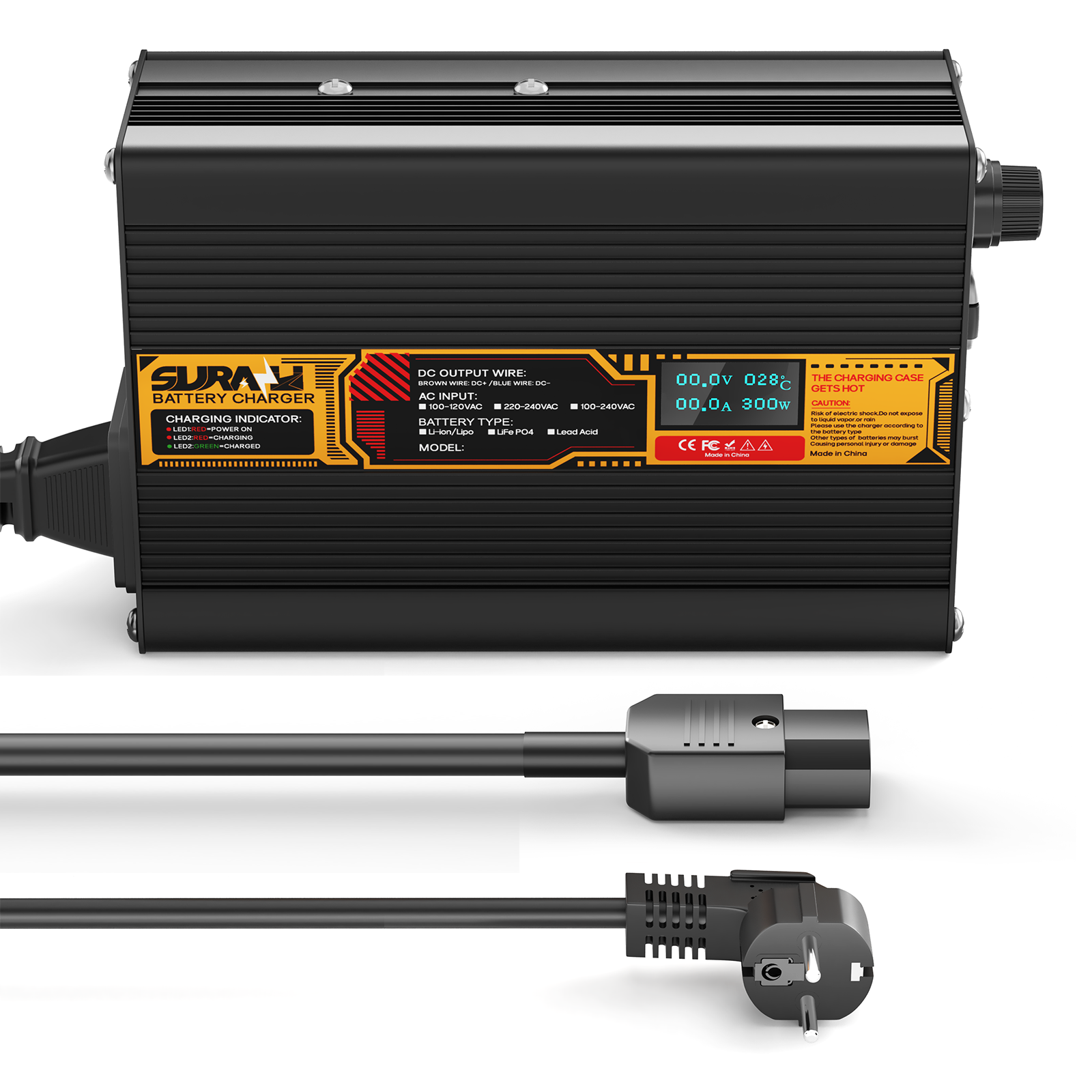 Suraziki LiFePO4 43,8 V 5 A Batterieladegerät für 36 V/38,4 V Lithium-Eisenphosphat-Batterien, LED-Anzeige, vollständiger Schutz