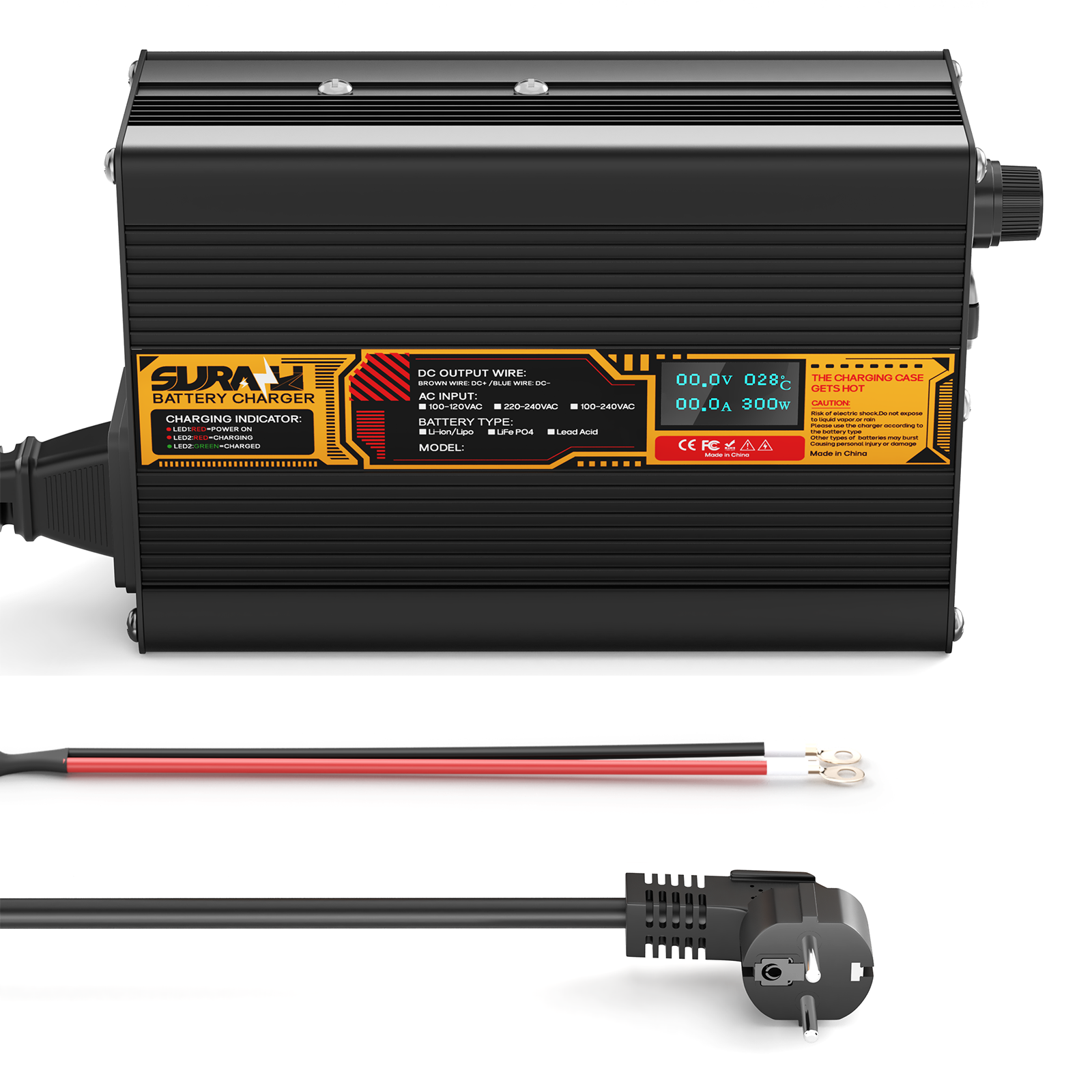 Suraziki LiFePO4 43,8 V 6 A Batterieladegerät für 36 V/38,4 V Lithium-Eisenphosphat-Batterien, LED-Anzeige, vollständiger Schutz