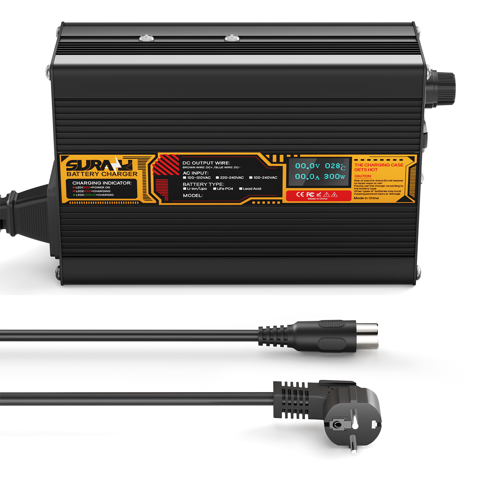 Suraziki LiFePO4 43,8 V 5 A Batterieladegerät für 36 V/38,4 V Lithium-Eisenphosphat-Batterien, LED-Anzeige, vollständiger Schutz