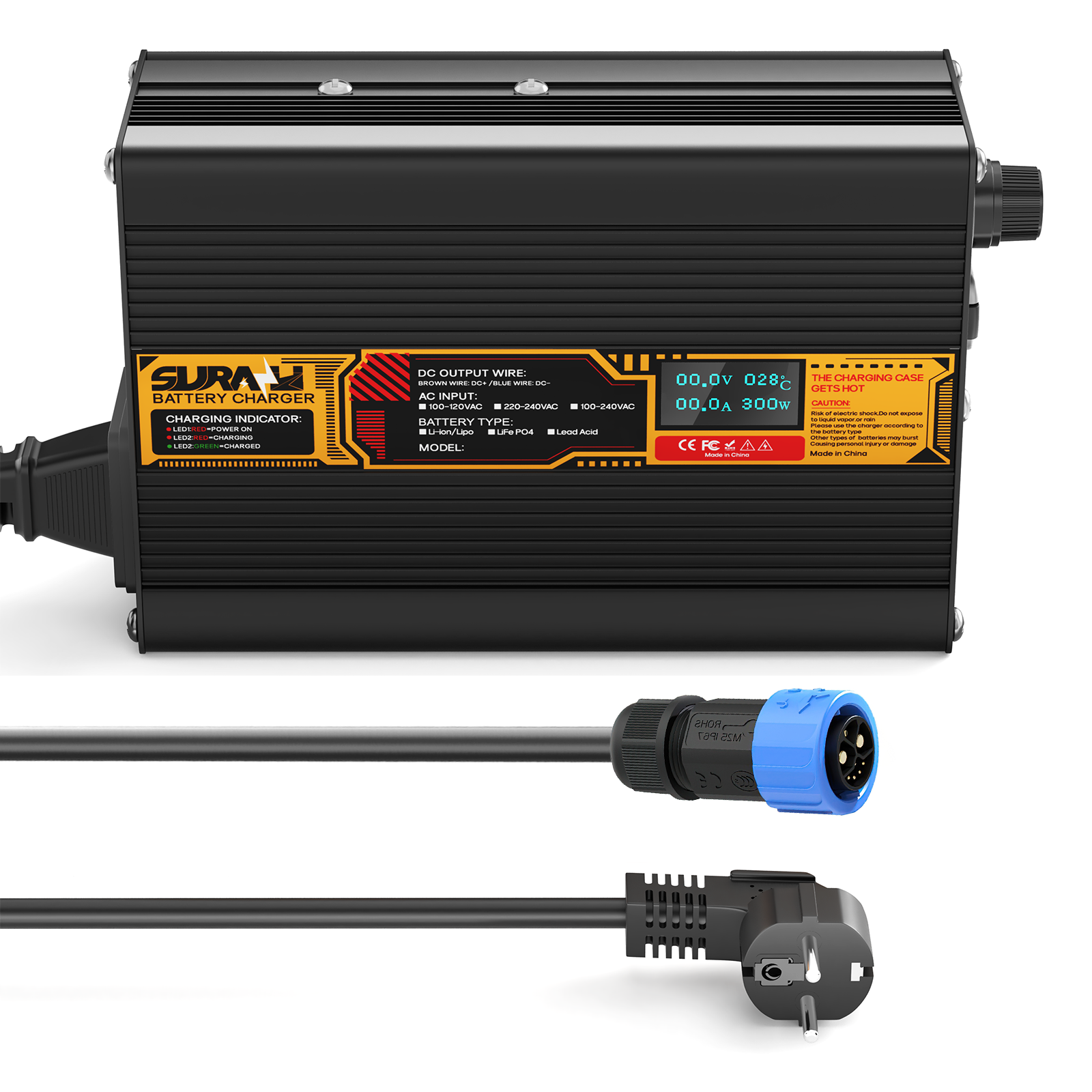 Suraziki LiFePO4 43,8 V 6 A Batterieladegerät für 36 V/38,4 V Lithium-Eisenphosphat-Batterien, LED-Anzeige, vollständiger Schutz