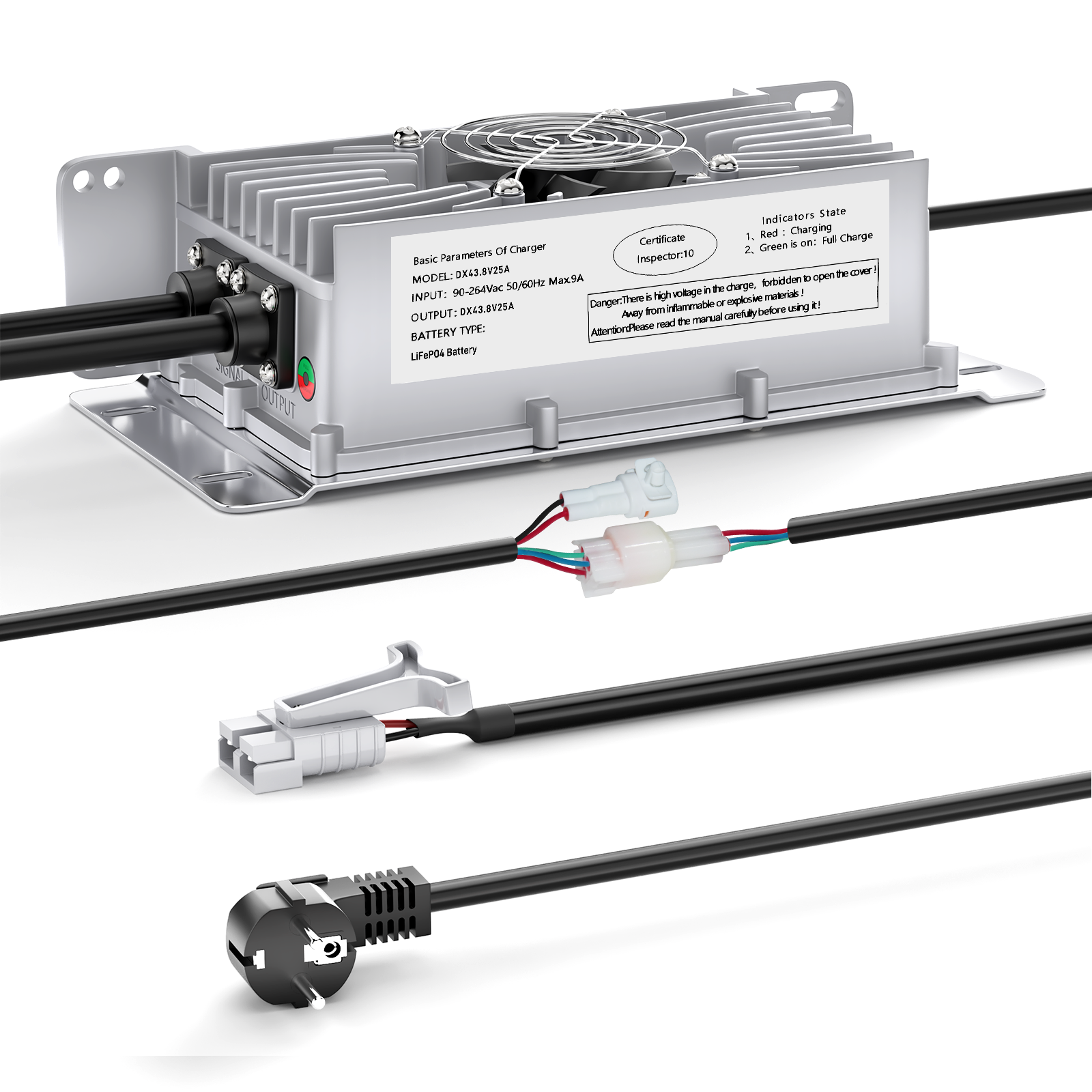 Suraziki 36V 25A litium Lifepo4 -akkulaturi, 43,8 V:n latausjännite 36 V:lle (38,4 V) 12:lleS Akkukäyttöinen, vedenpitävä, 0 V:n BMS-aktivointi, lukittavalla kaapelilla sähköajoneuvoille, sähköpyörille ja golfkärryille