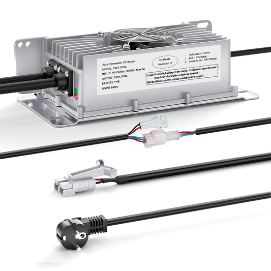 Suraziki 24 V 30 A Lithium-Lifepo4-Batterieladegerät, 29,2 V Ladespannung für 24 V (25,6 V) 8S Batterie, wasserdicht, 0V BMS-Aktivierung, mit Verriegelungskabel für Elektrofahrzeuge, E-Bikes und Golfwagen