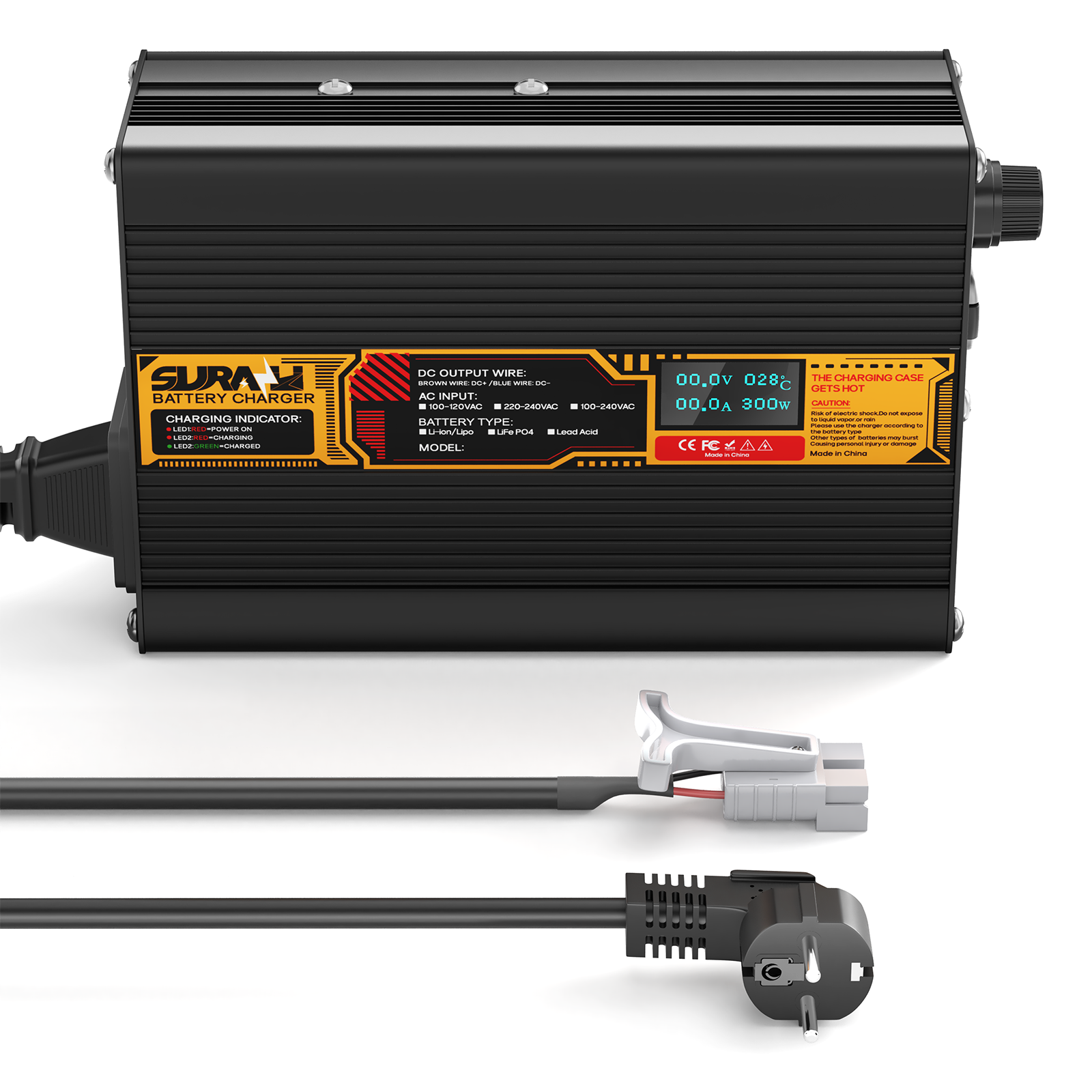 Suraziki LiFePO4 43,8 V 6 A Batterieladegerät für 36 V/38,4 V Lithium-Eisenphosphat-Batterien, LED-Anzeige, vollständiger Schutz
