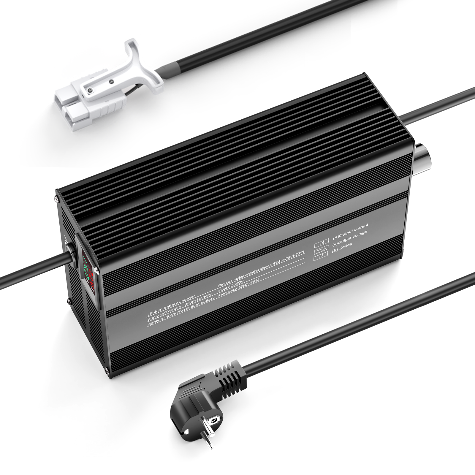 Suraziki 71.4V 1-15A Current Adjustable Lithium Battery Charger for 17S 62.9V Li-Ion/Ternary Lithium/Polymer Batteries, Ebike Scooter Battery Charger