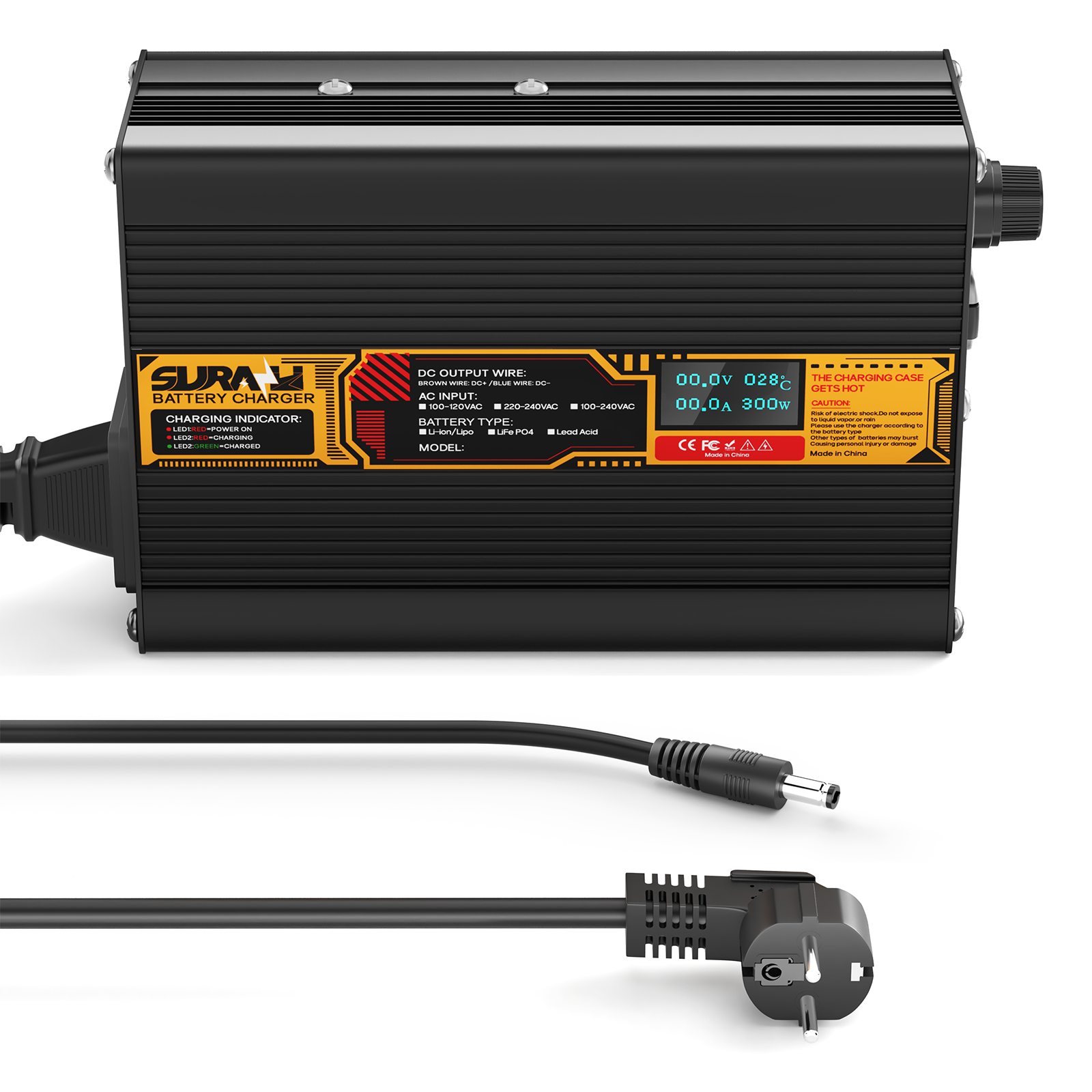 Suraziki LiFePO4 43,8 V 5 A Batterieladegerät für 36 V/38,4 V Lithium-Eisenphosphat-Batterien, LED-Anzeige, vollständiger Schutz