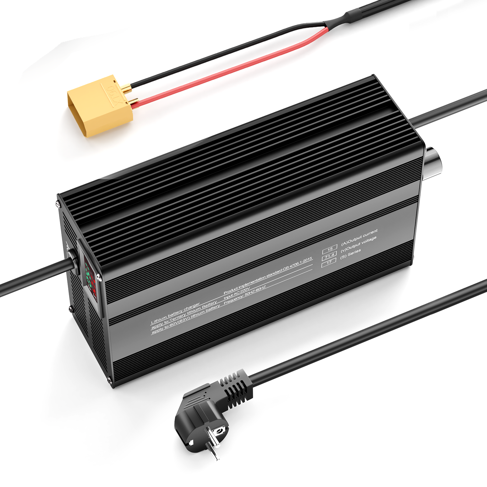 Suraziki 71.4V 1-15A Current Adjustable Lithium Battery Charger for 17S 62.9V Li-Ion/Ternary Lithium/Polymer Batteries, Ebike Scooter Battery Charger
