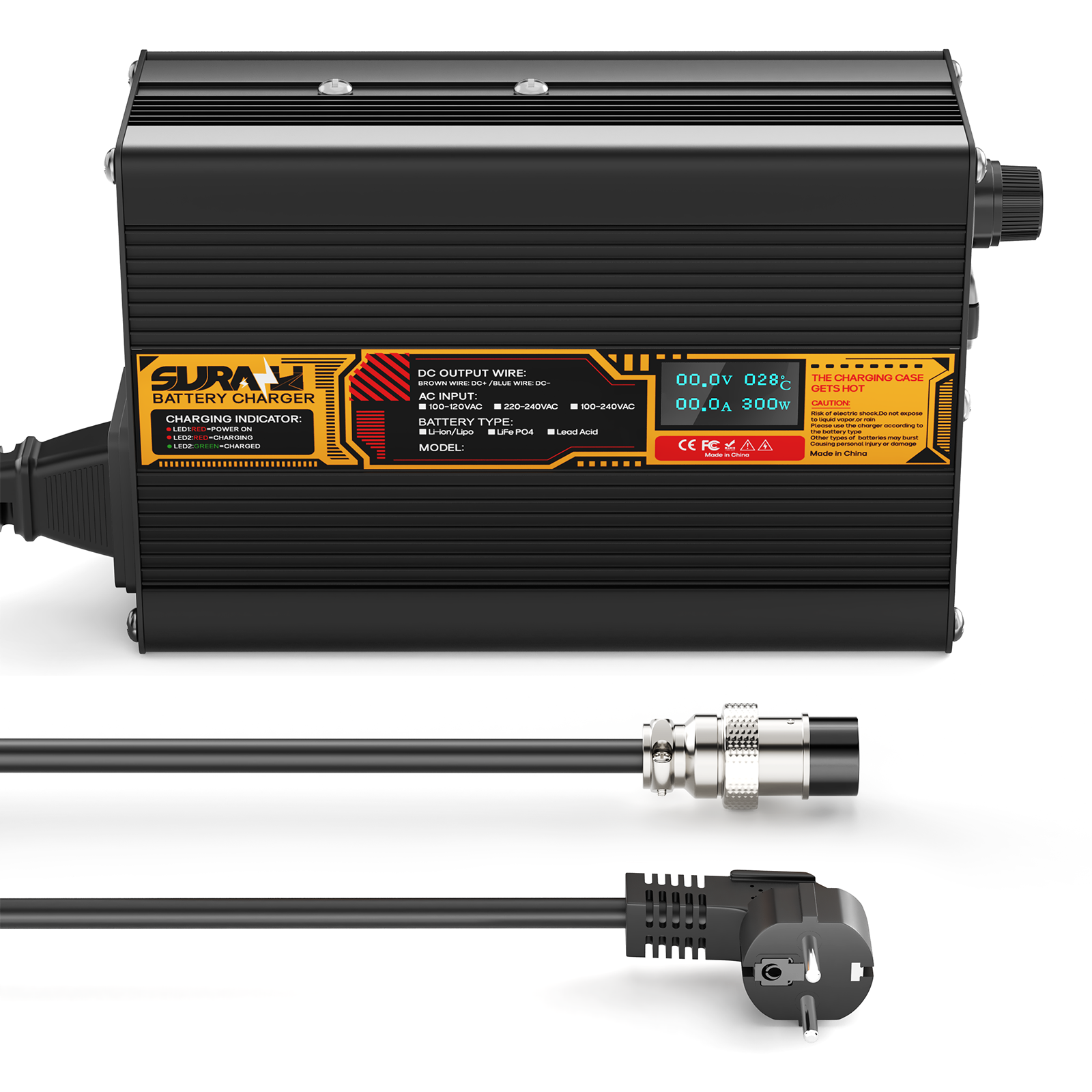Suraziki LiFePO4 43,8 V 6 A Batterieladegerät für 36 V/38,4 V Lithium-Eisenphosphat-Batterien, LED-Anzeige, vollständiger Schutz