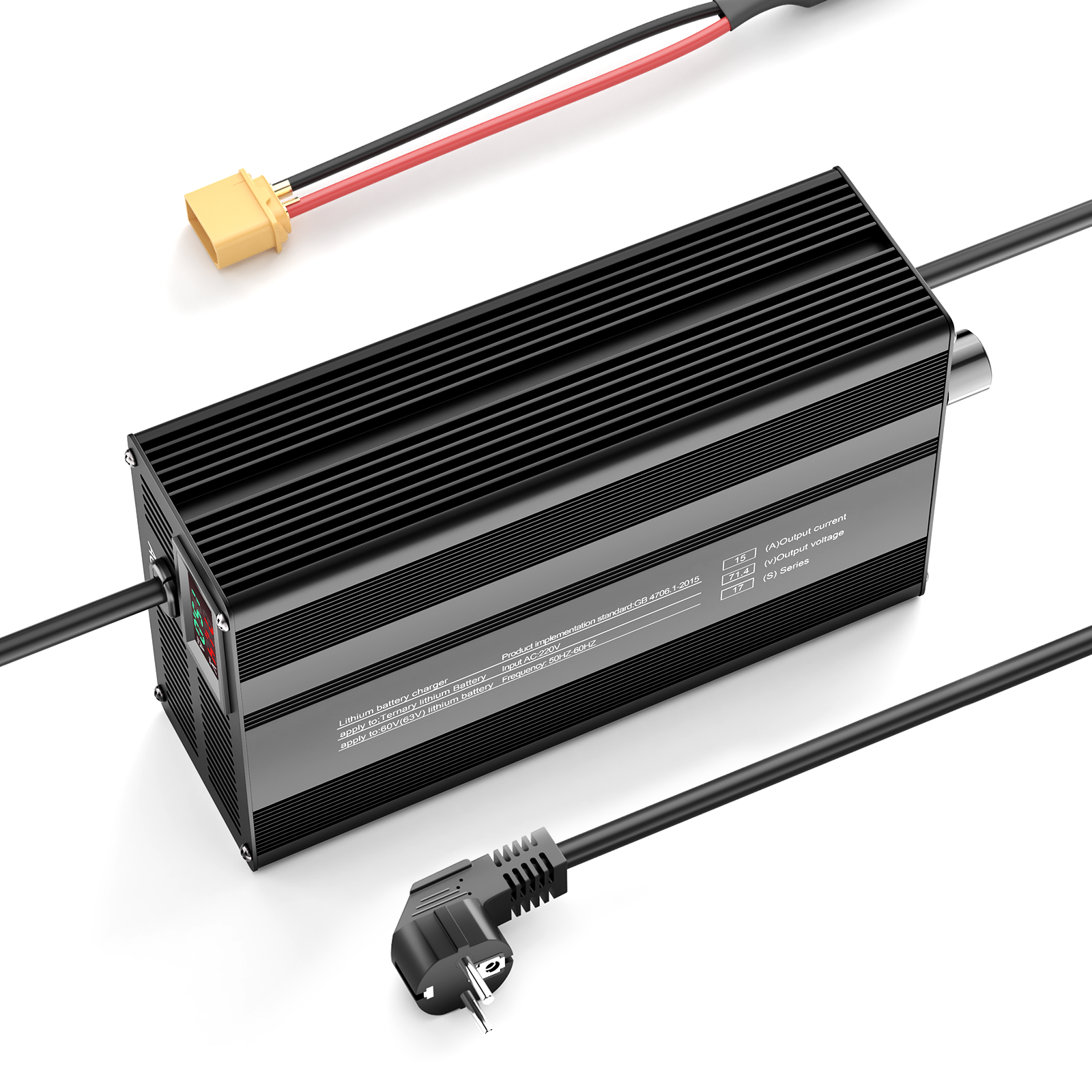 Suraziki 71.4V 1-15A Current Adjustable Lithium Battery Charger for 17S 62.9V Li-Ion/Ternary Lithium/Polymer Batteries, Ebike Scooter Battery Charger