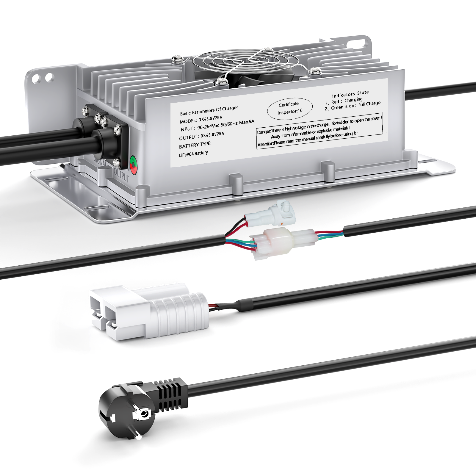 Suraziki 36V 25A litium Lifepo4 -akkulaturi, 43,8 V:n latausjännite 36 V:lle (38,4 V) 12:lleS Akkukäyttöinen, vedenpitävä, 0 V:n BMS-aktivointi, lukittavalla kaapelilla sähköajoneuvoille, sähköpyörille ja golfkärryille