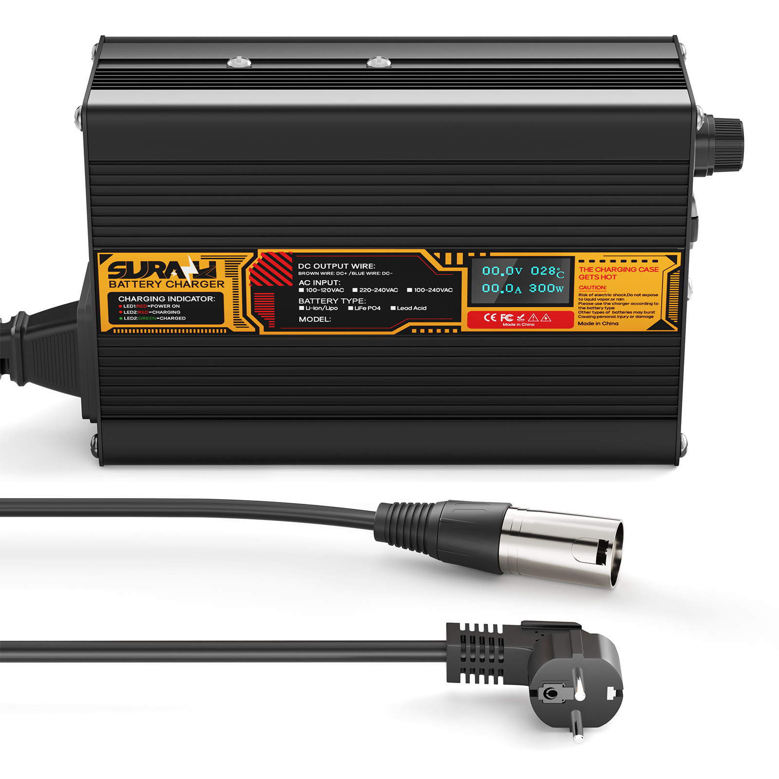 Suraziki LiFePO4 43,8 V 5 A Batterieladegerät für 36 V/38,4 V Lithium-Eisenphosphat-Batterien, LED-Anzeige, vollständiger Schutz
