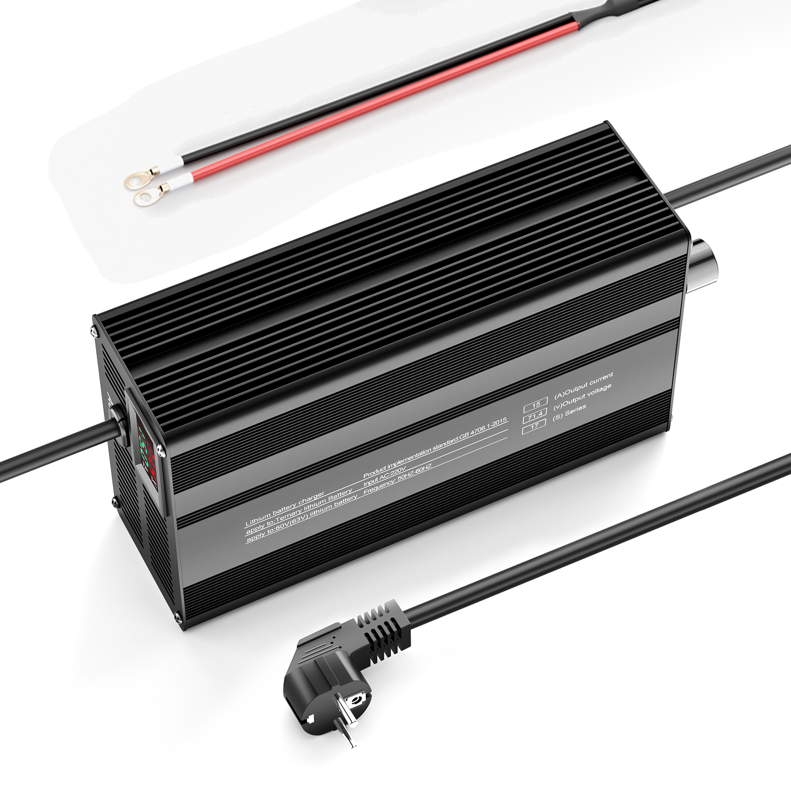 Suraziki 71.4V 1-15A Current Adjustable Lithium Battery Charger for 17S 62.9V Li-Ion/Ternary Lithium/Polymer Batteries, Ebike Scooter Battery Charger