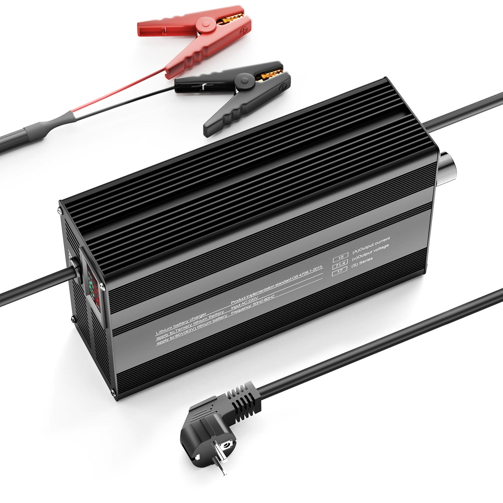 Suraziki 71.4V 1-15A Current Adjustable Lithium Battery Charger for 17S 62.9V Li-Ion/Ternary Lithium/Polymer Batteries, Ebike Scooter Battery Charger