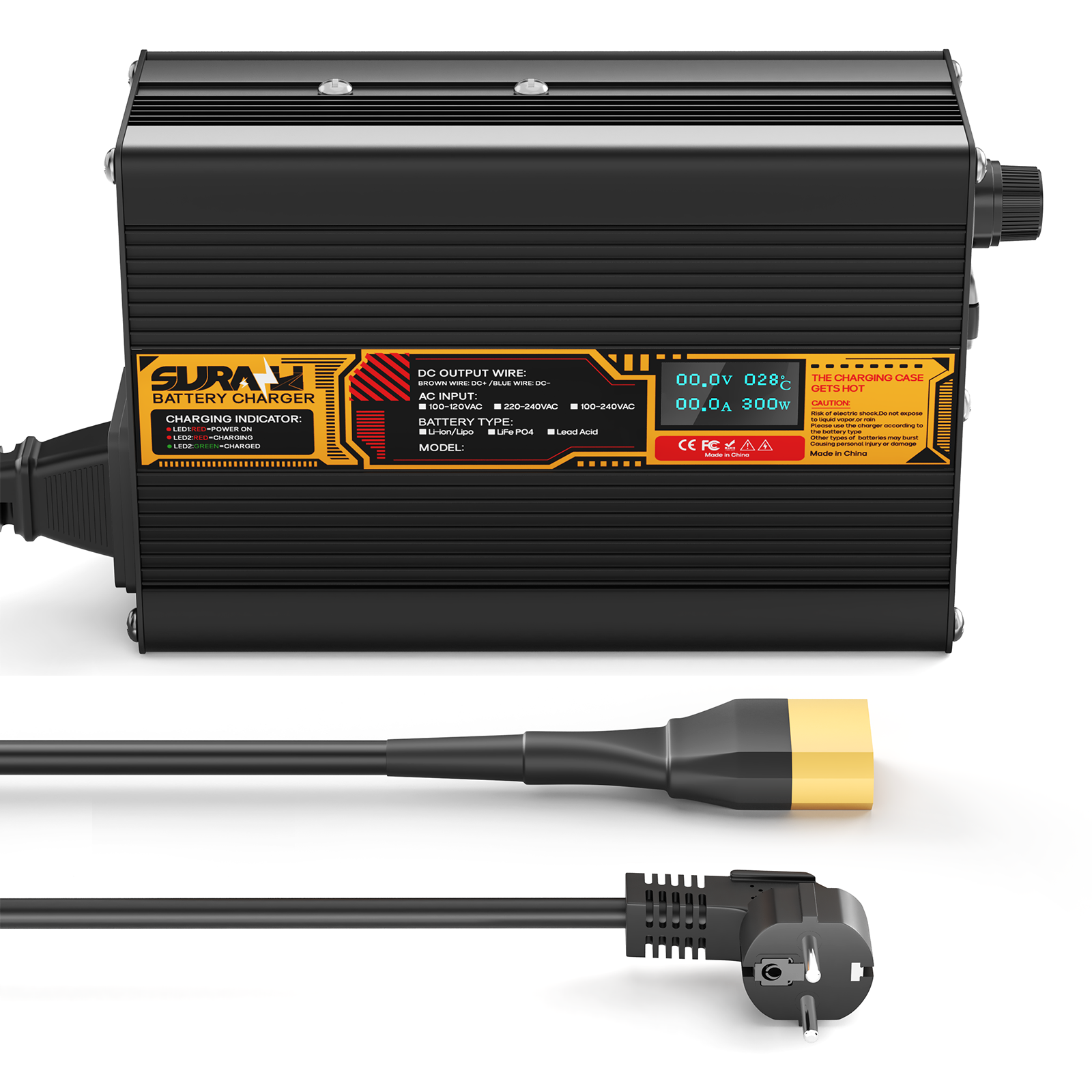 Suraziki LiFePO4 43,8 V 6 A Batterieladegerät für 36 V/38,4 V Lithium-Eisenphosphat-Batterien, LED-Anzeige, vollständiger Schutz