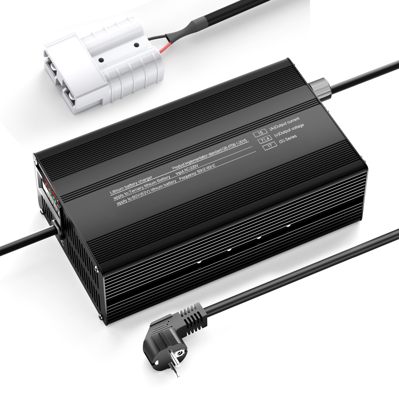 Suraziki 71.4V 1-15A Current Adjustable Lithium Battery Charger for 17S 62.9V Li-Ion/Ternary Lithium/Polymer Batteries, Ebike Scooter Battery Charger