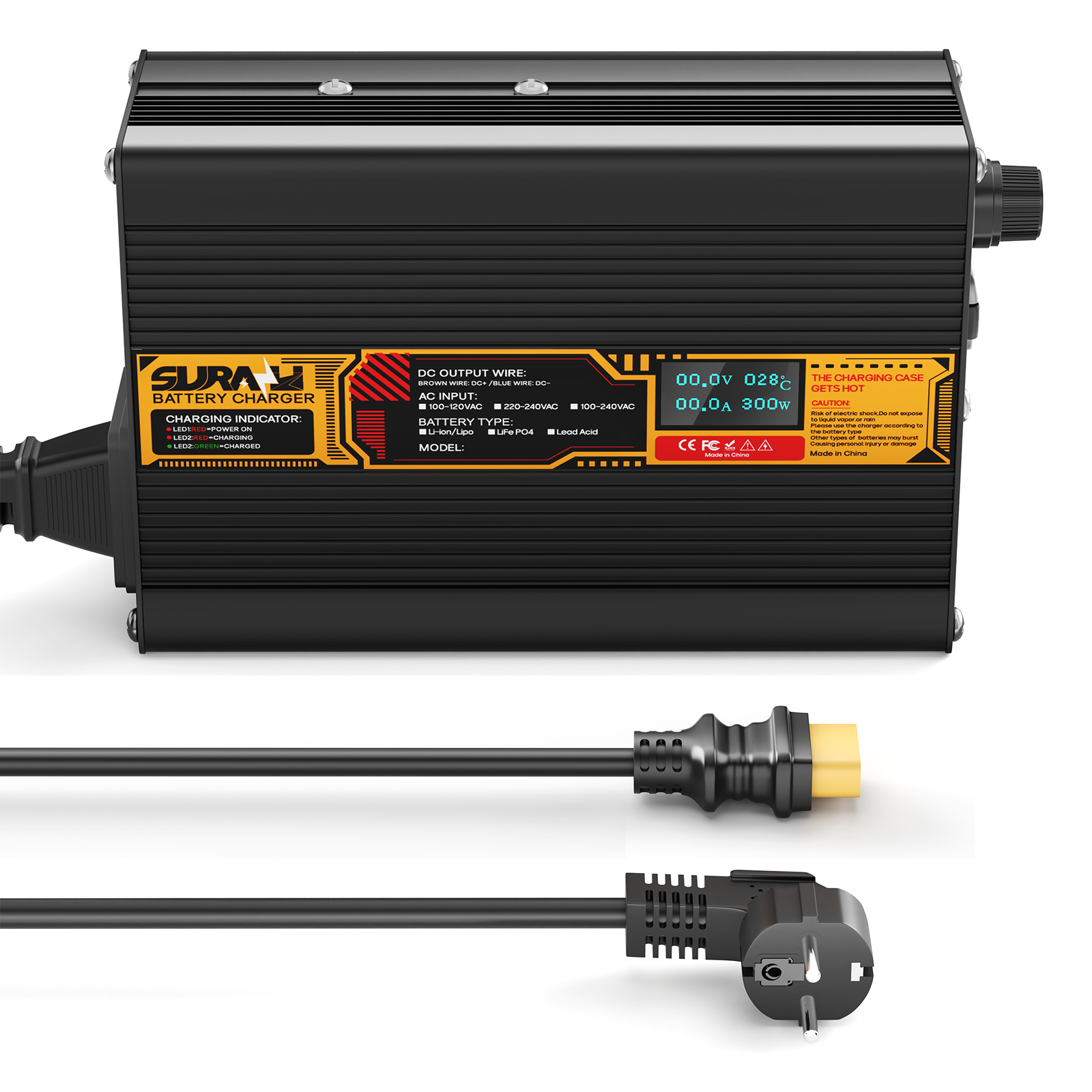 Suraziki LiFePO4 43,8 V 5 A Batterieladegerät für 36 V/38,4 V Lithium-Eisenphosphat-Batterien, LED-Anzeige, vollständiger Schutz