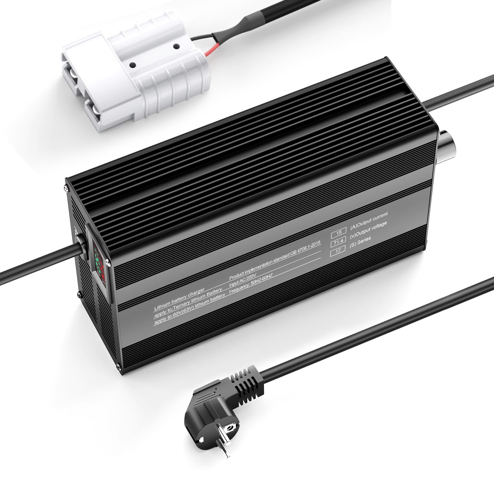 Suraziki 71.4V 1-15A Current Adjustable Lithium Battery Charger for 17S 62.9V Li-Ion/Ternary Lithium/Polymer Batteries, Ebike Scooter Battery Charger
