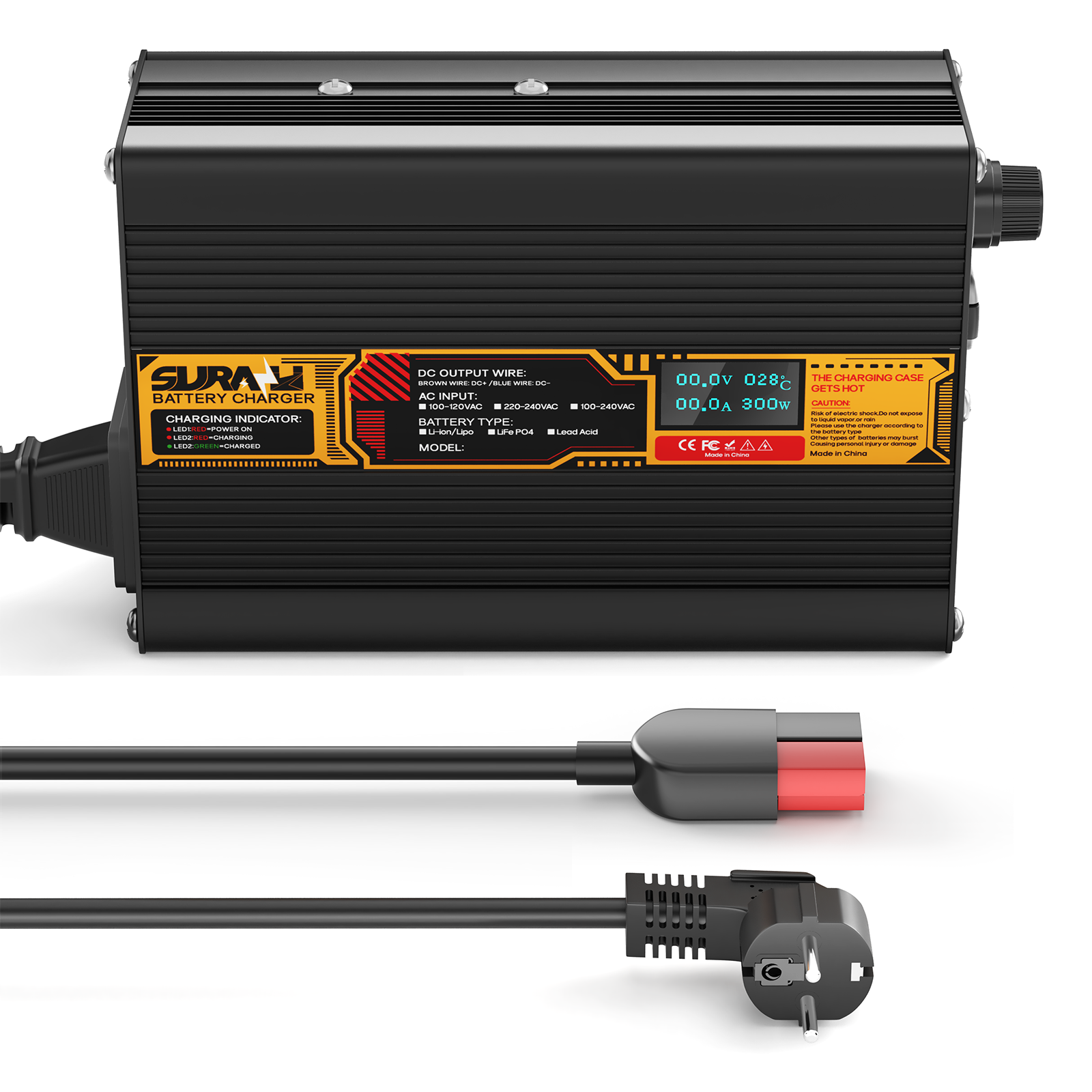 Suraziki LiFePO4 43,8 V 5 A Batterieladegerät für 36 V/38,4 V Lithium-Eisenphosphat-Batterien, LED-Anzeige, vollständiger Schutz