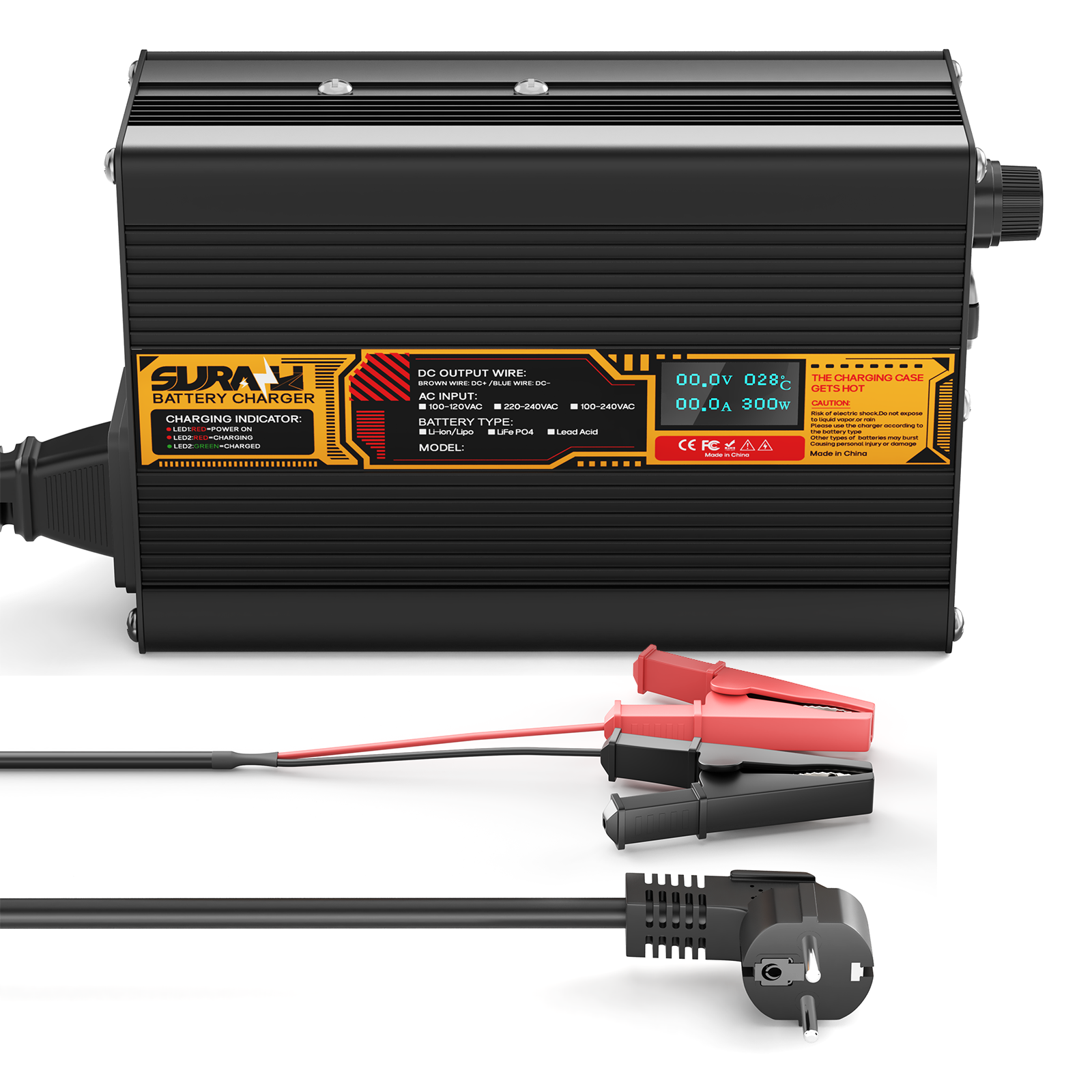Suraziki LiFePO4 43,8 V 5 A Batterieladegerät für 36 V/38,4 V Lithium-Eisenphosphat-Batterien, LED-Anzeige, vollständiger Schutz