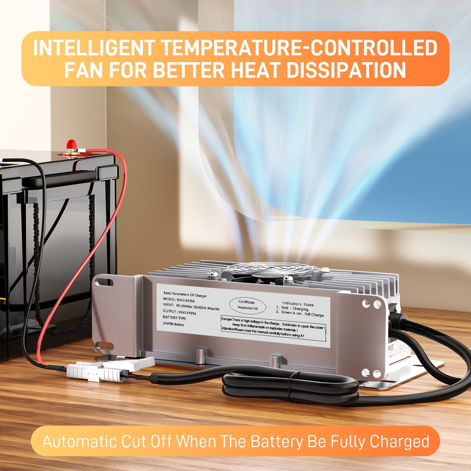 Suraziki 36V 25A litium Lifepo4 -akkulaturi, 43,8 V:n latausjännite 36 V:lle (38,4 V) 12:lleS Akkukäyttöinen, vedenpitävä, 0 V:n BMS-aktivointi, lukittavalla kaapelilla sähköajoneuvoille, sähköpyörille ja golfkärryille