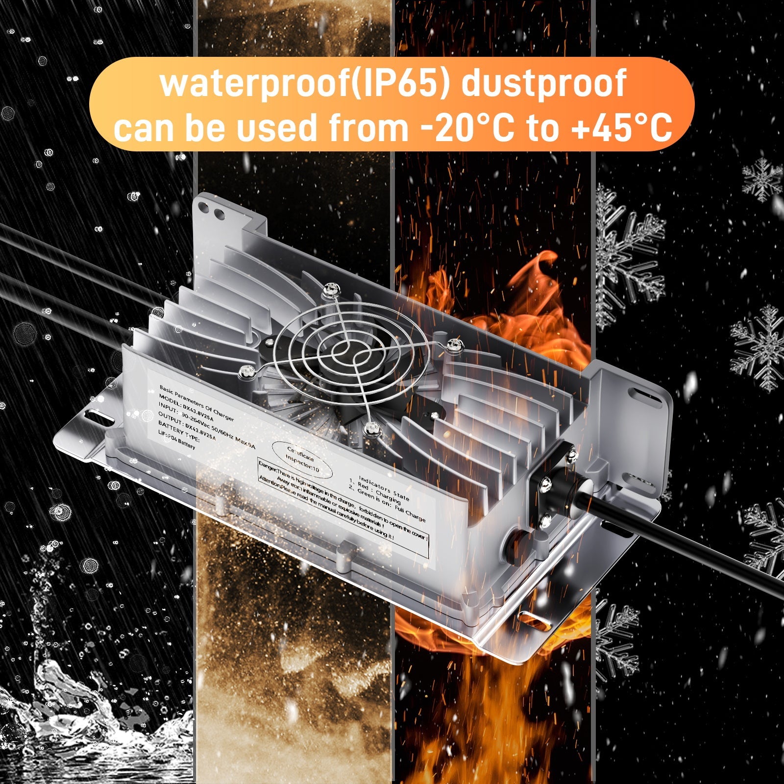Suraziki 36V 25A litium Lifepo4 -akkulaturi, 43,8 V:n latausjännite 36 V:lle (38,4 V) 12:lleS Akkukäyttöinen, vedenpitävä, 0 V:n BMS-aktivointi, lukittavalla kaapelilla sähköajoneuvoille, sähköpyörille ja golfkärryille