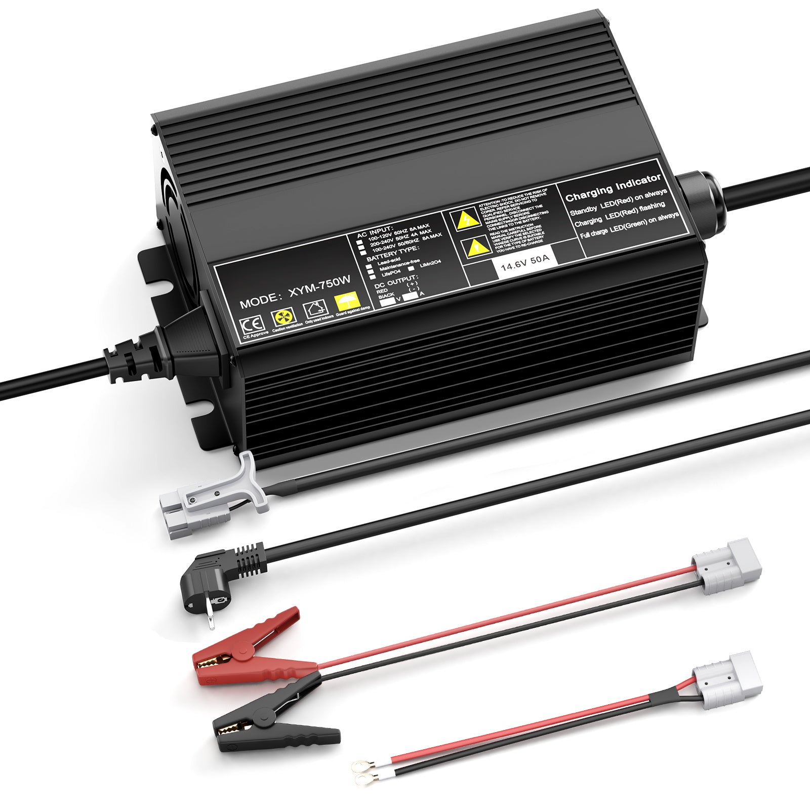 12 V 50 A nopea litium-LiFePO4-akkulaturi, latausjännite 14,6 V, 0 V BMS-aktivoitu, automaattisesti katkaistu, matkailuautojen aurinkoakkulaturi