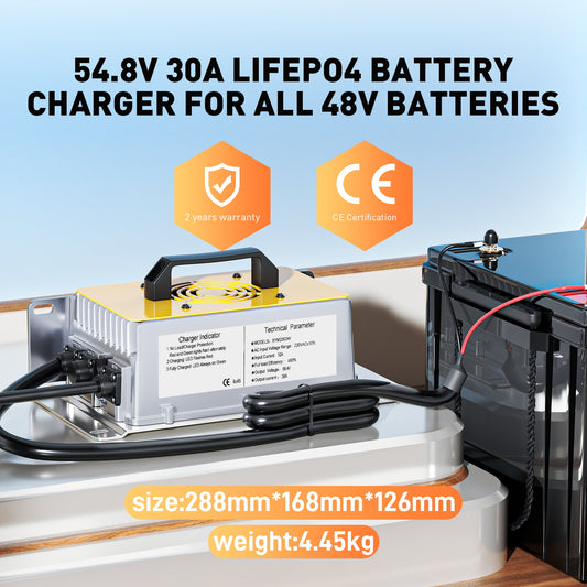 Novifevo 58.4V 30A LiFePO4 Battery Charger for 51.2V (48V) 16S Lithium Batteries, 0V Activation, 90% Efficiency, Full Protection