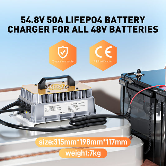 High-Power 58.4V 50A LiFePO4 Charger | Fast Charging for 51.2V 16S Lithium Batteries with 0V Activation & Safety Protection